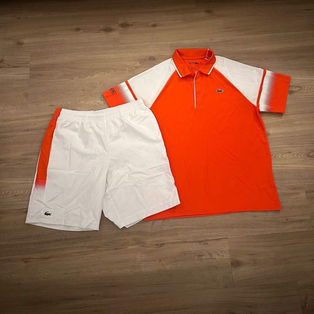 Lacoste Orange and White Polo Shirt and Shorts Set